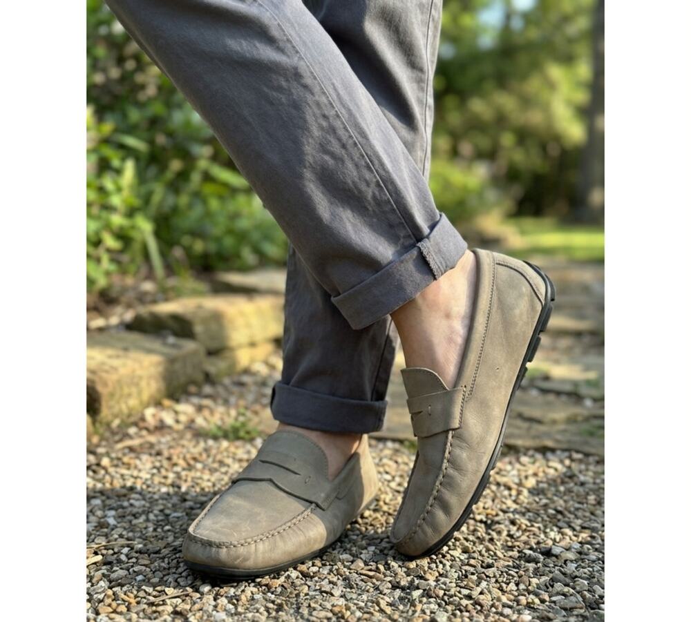 Flag Ltd. Men’s Nappa Glove Leather Penny Loafer Drivers Taupe Grey Size 11.5M